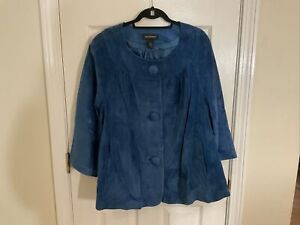 LANE BRYANT Blue 100% Leather Suede Coat Swing Jacket WOMEN'S PLUS SIZE 22 24