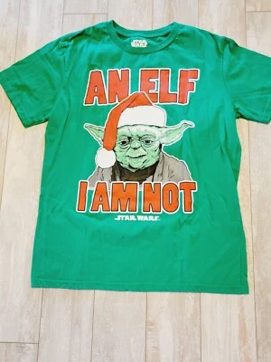 Star Wars "An Elf I Am Not" L Camiseta Hombre Yoda Feo Navidad Verde Rojo Lg Foto 1 de 4