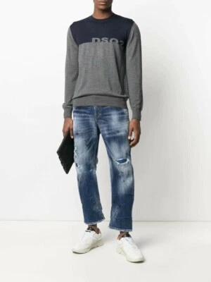 SIZE S DSQUARED2 DSQ2 MAGLIONCINO-FELPA BLU-GRIGIO 100%COTONE SOTTOCOSTO - Imagen 1 de 4