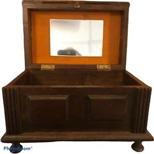 Vintage Dark Wood Velvet Lined Footed Music Box London Leather Raindrops 9x5.75” - Picture 1 of 12