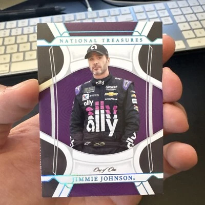 2022 National Treasures NASCAR Jimmy Johnson 1 of 1 Midnight Platinum Blue Halo - Image 1 of 3