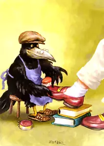 AK Kunst Vogel Rabe Krähe Schuhschneider Stiefel Polierer Schuhe Rudi Hurzlmeier - Bild 1 von 1