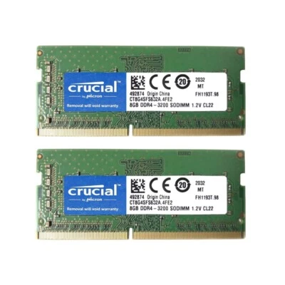 Crucial 16GB 2X8GB DDR4 3200MHz PC4-25600 Laptop SODIMM Memory Ram CT8G4SFS832A - Image 1 of 4