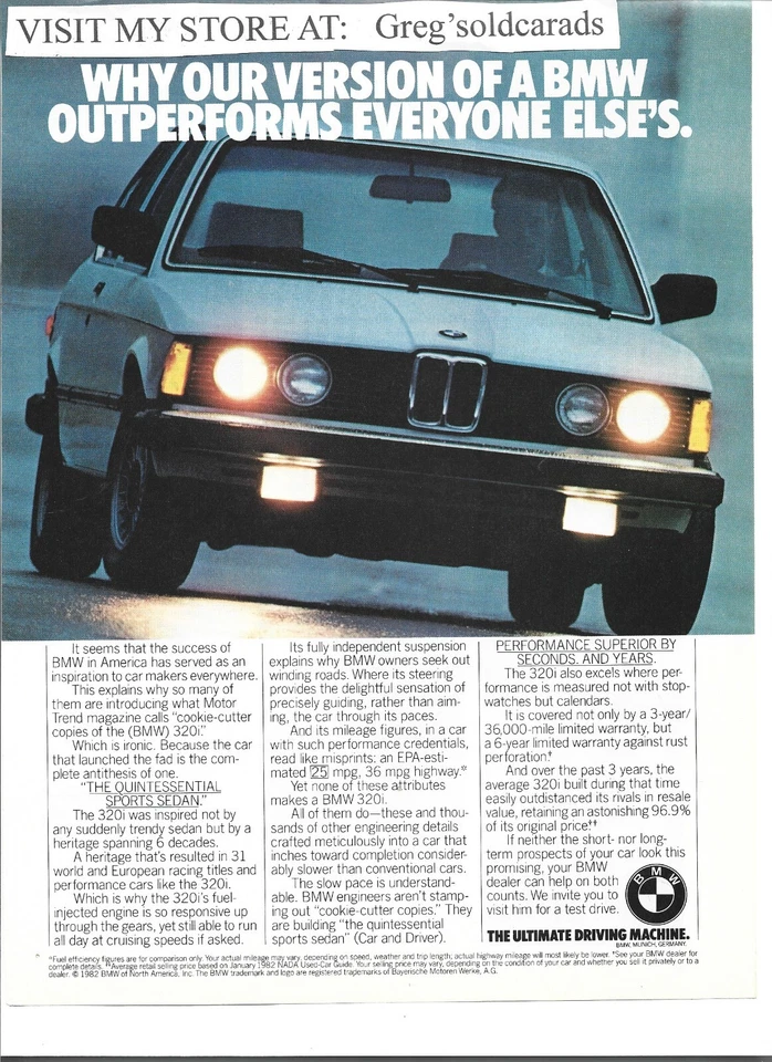BMW 320i 1982 original anuncio impreso vintage: "Por qué nuestra versión de un BMW supera... Foto 1 de 1