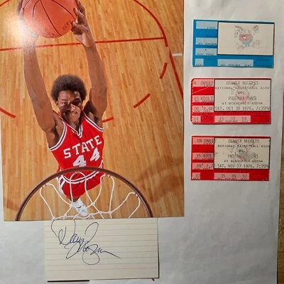 David Thompson 3 ticket lot, inc. NBA game#4 + signed 3 X 5 index + photo - VG - Image 1 of 4