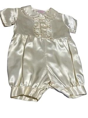 Винтажный Детский комбинезон ручной работы для крещения крещения шелковистые оборки застежка промежность шикарный - Изображение 1 из 3