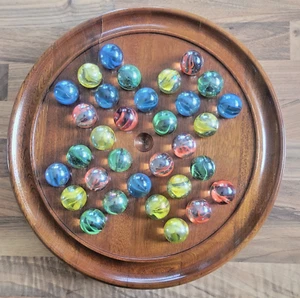 Turned Wood with Pillar Legs 29cms Dia. Solitare Board with Marbles - Picture 1 of 13