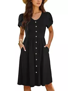 Women Casual Sleeveless Loose Button Down Midi Dress with Pockets - Picture 1 of 14
