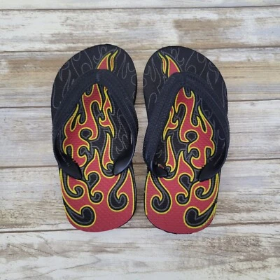 NWOT Toddler Boys Black & Orange Flame Print Flip Flops Thong Sandals Unbranded - Image 1 of 4