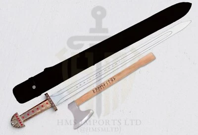 Pair of Carbon Steel Viking King Sword of Ragnar Lothbrok & Viking Axe - Image 1 of 4