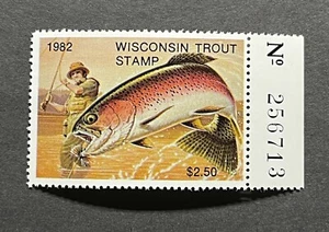 WTDstamps - 1982 WISCONSIN - State Trout Fishing Stamp - Mint OG NH - Picture 1 of 2