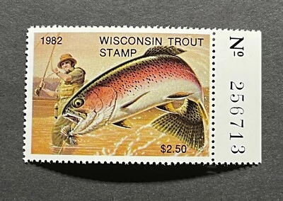 WTDstamps - 1982 WISCONSIN - State Trout Fishing Stamp - Mint OG NH - Image 1 of 2