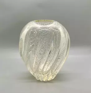 Vintage Kurata Japan for Mikasa Ribbed w/ Silver Flake Art Glass Vase - Picture 1 of 7