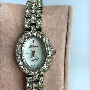 (Z4) Lafayette Women's Analog Quartz Watch White Dial Full Pave 20mm Oval 7 1/4" - Picture 1 of 11