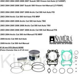 Arctic Cat Suzuki Vinson 500 Listed 87.50 mm STD BORE Namura Piston Kit Rebuild - Bild 1 von 1