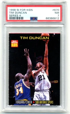 1998 SI For Kids #670 Tim Duncan w/Shaq PSA 7 Spurs HOF Pop 1 Only 2 Higher - Image 1 of 3