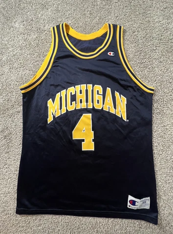 Vintage Champion Michigan Wolverines Chris Webber Basketball Jersey Size 48 VTG Cover