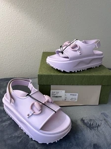 NWT Women’s Gucci Horsebit Rubber Platform Slingback Sandals Talic Pink 38 US 8 - Picture 1 of 11