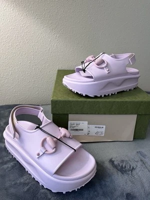 NUEVO CON ETIQUETAS Sandalias Gucci Horsebit de Goma Plataforma con Cordones Rosa Talic 38 EE. UU. 8 para Mujer Foto 1 de 4