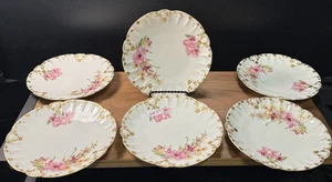 Tressemann & Vogt (TV France) 6 1/2" Teller (6) gelb rosa lila Blumen vergoldet - Bild 1 von 3