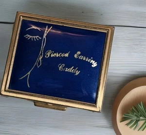 Vintage 1950er Messing Schmuck Aufbewahrung kompakter Körper verspiegelt durchbohrt Ohrring Caddy - Bild 1 von 13