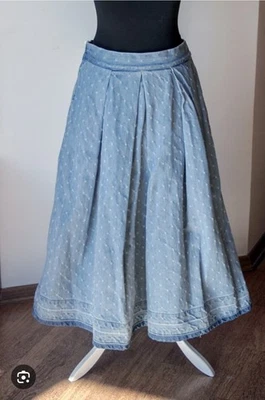 Винтажный United цвета Benetton джинсы джинсовой ткани складки Midi юбка светло стирка синий размер 6 США - Изображение 1 из 4