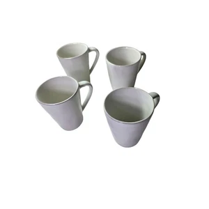 CRATE & BARREL Creme Cremeweiß Hellbraun Rand Rustikal Landhaus Kaffeetassen 4er Set - Bild 1 von 8