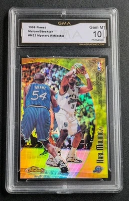 1998 Topps Finest Karl Malone John Stockton #M32 Mystery Refractor GMA 10 GEM - image 1 of 2