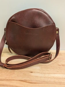 Portland Leather Round 9" Leather Crossbody Purse Shoulder Bag Chestnut / Brown - Picture 1 of 14