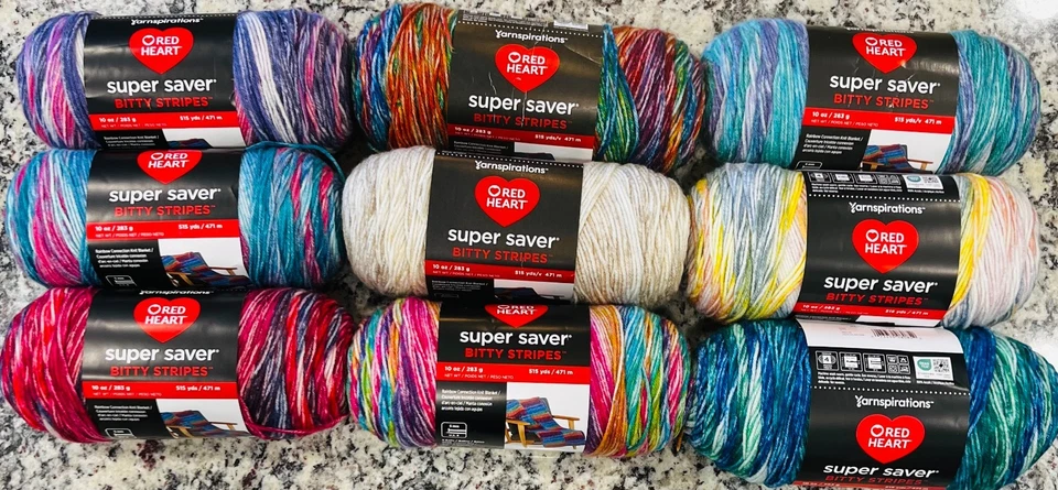 NEW Red Heart Super Saver Bitty Stripes Yarn--Buy More & Save--UPDATED COLORS - Image 1 of 1