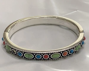 Missing 2 Stones Brighton Loretto Silver Semi Precious Howlite Bangle Bracelet - Picture 1 of 8