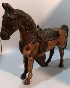 Vintage 1950er Guss Topf Metall hohl Pferd Karneval Spielzeug Souvenir kupferfarben 10" hoch - Bild 1 von 9