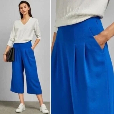 Ted Baker London Sz 3 US 8 Zettah Pants Pleated Ankle Front Pocket Blue Wide Leg - Image 1 of 4