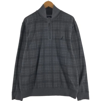 Moletom masculino usado Nautica Check padrão meio zíper GG - Imagem 1 de 4