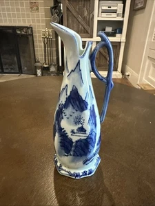 Jarra de reproducción de piedra de hierro azul y blanco vintage paisaje asiático - jarra jarrón - Imagen 1 de 10
