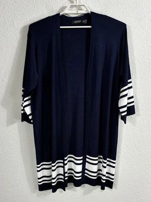 Cardigã Lauren Ralph Lauren Feminino 2X Azul Marinho Espanador Frente Aberta Manga 3/4 - Imagem 1 de 4