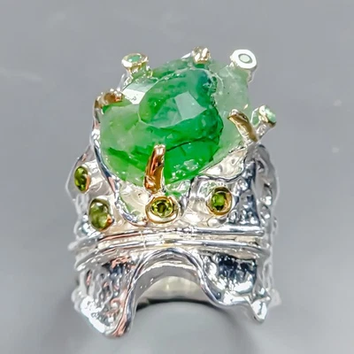 Anillo de berilo verde natural hecho a mano de 8 quilates + plata de ley 925 tamaño 7,5/R430995 Foto 1 de 4