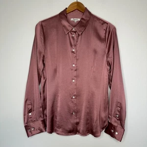 Madewell Darted Button up Shirt Womens Size 10 Pink Woodrose Satin Holiday Party - Picture 1 of 10