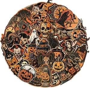 50Pcs Retro Halloween Stickers,Horrible Pumpkin Theme Sticker Skull Gothic Style - Picture 1 of 12