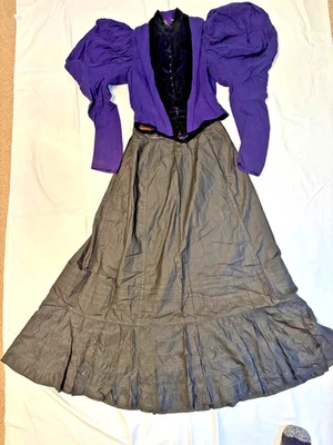 Vintage antique 1800-1890 women's purple blouse and black skirt set - Image 1 of 4