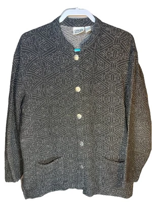 Blazer Chicos Mujer Negro Acolchado Diseño Geométrico Botones Plateados Bolsillos XL/16 Foto 1 de 4