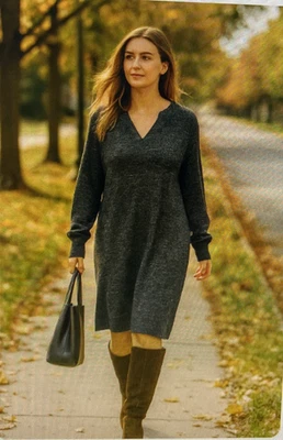 Vestido Suéter Cabi Heather Negro Gris Oscuro PJ Manga Acanalada Para Mujer Grande 3829 Foto 1 de 4