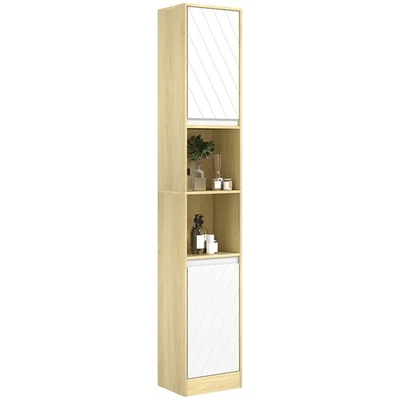 HOMCOM Mobile Bagno a Colonna con 2 Armadietti 30x24x170cm Rovere e Bianco - Immagine 1 di 4