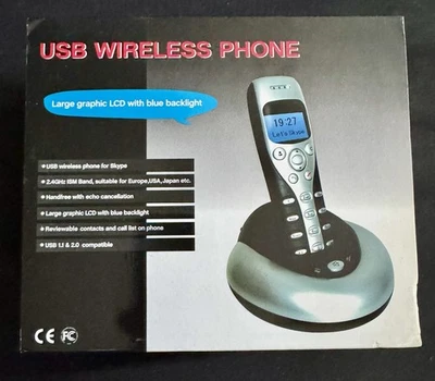 Yealink VOIP USB Cordless Wireless TelePhone - Black Blue Light LCD USB-W1DL - Image 1 of 4
