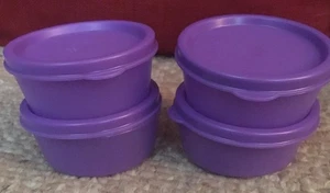 TUPPERWARE (4) Mini Snack Cup cups PURPLE CONTAINER & Matching Seal 2 Oz Kids - Picture 1 of 6