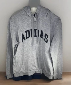 Adidas Sweatshirt Youth Medium M Gray Spellout Pocket Hoodie Activewear - Picture 1 of 13