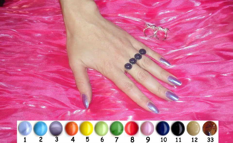 anello doppio dito strass pietre cabochon n1 celeste bagno ARGENTO made italy - Immagine 1 di 1