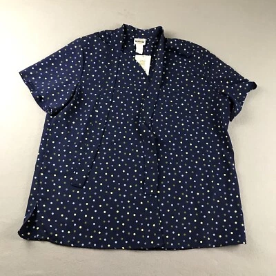 Camisa Bentley Mujer 1X Azul Lunares Mangas Cortas Abotonada Cuello Corbata Nueva con Etiquetas Foto 1 de 4