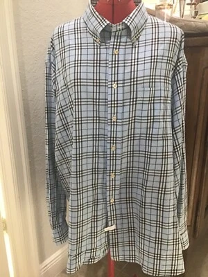 Camisa de vestir Burberry Nova a cuadros azul claro firma a cuadros con botones talla 3X usada en excelente estado Foto 1 de 4