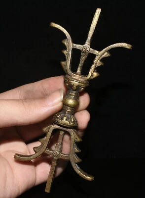 13.5CM Old Tibet Bronze Phurba Dagger Holder Bagua Fa Qi Faqi Amulet Pendant - Image 1 of 4